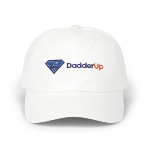 White DadderUp Classic Dad Cap — Embroidered Superdad Logo Baseball Hat